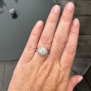7.5mm round halo moissanite engagement ring